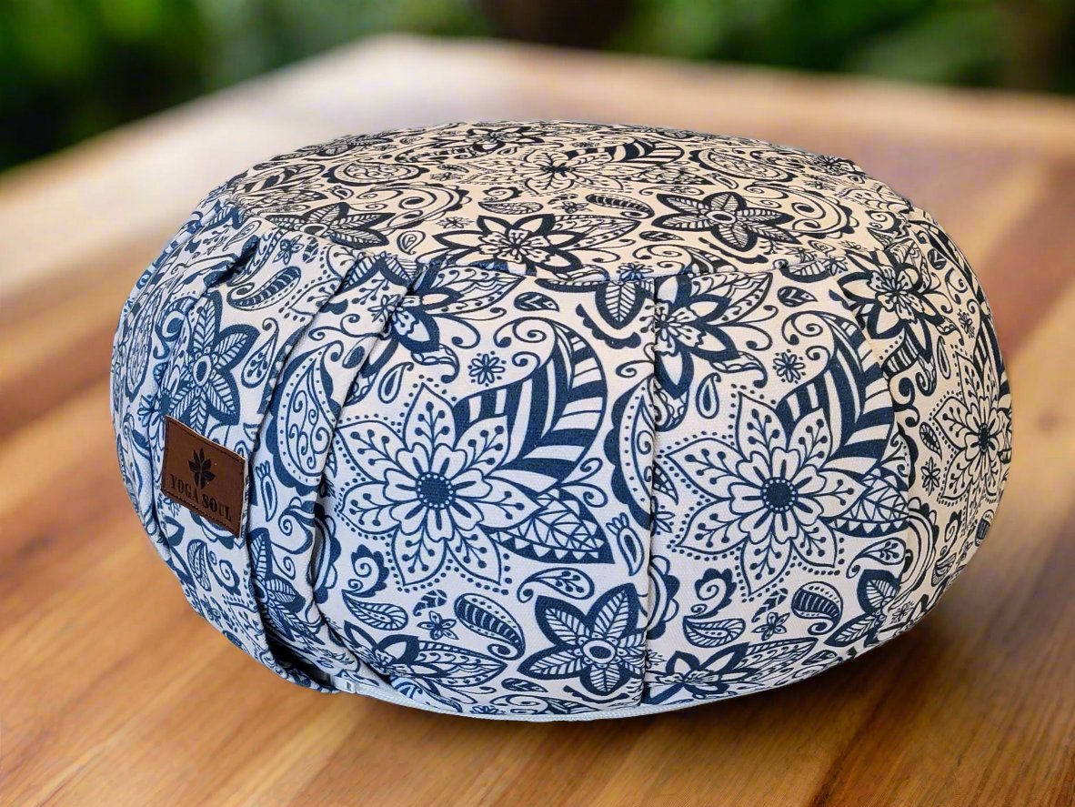 ZAFU Meditation Cushion | Paisley Flower | Teal Blue - Yoga Soul
