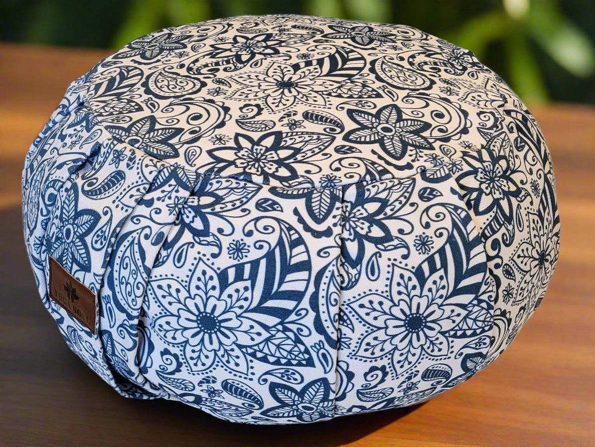 ZAFU Meditation Cushion | Paisley Flower | Teal Blue - Yoga Soul