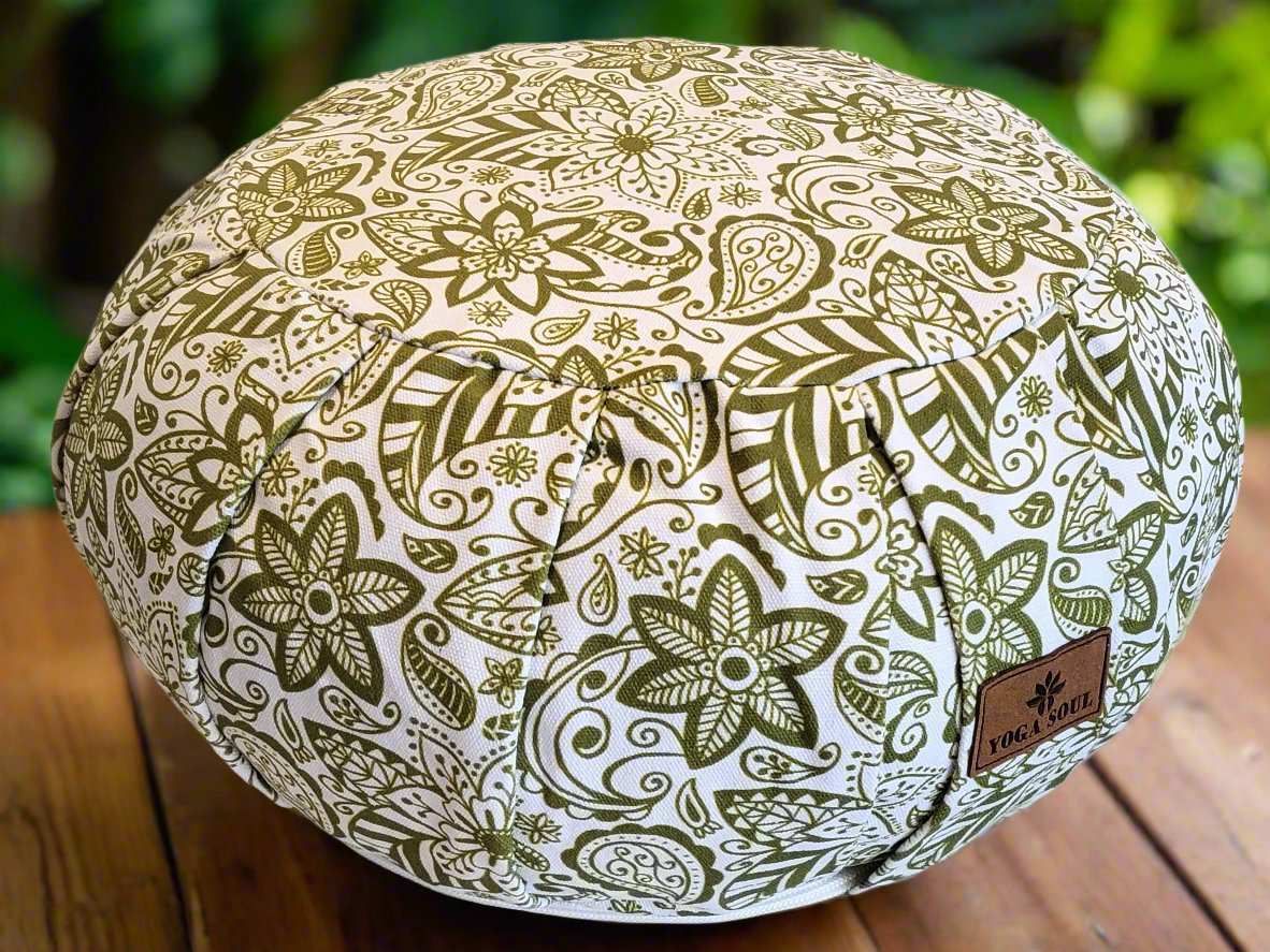 ZAFU Meditation Cushion | Paisley Flower | Olive Green - Yoga Soul