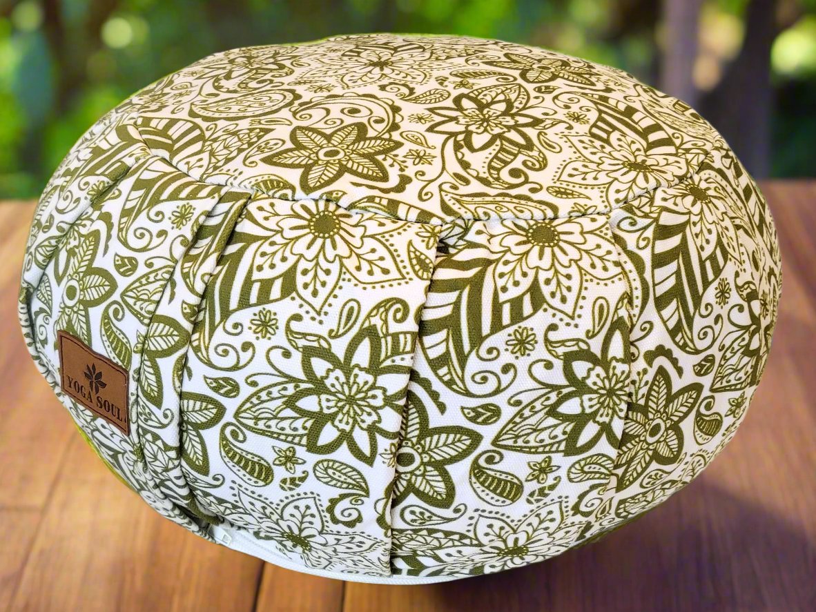 ZAFU Meditation Cushion | Paisley Flower | Olive Green - Yoga Soul