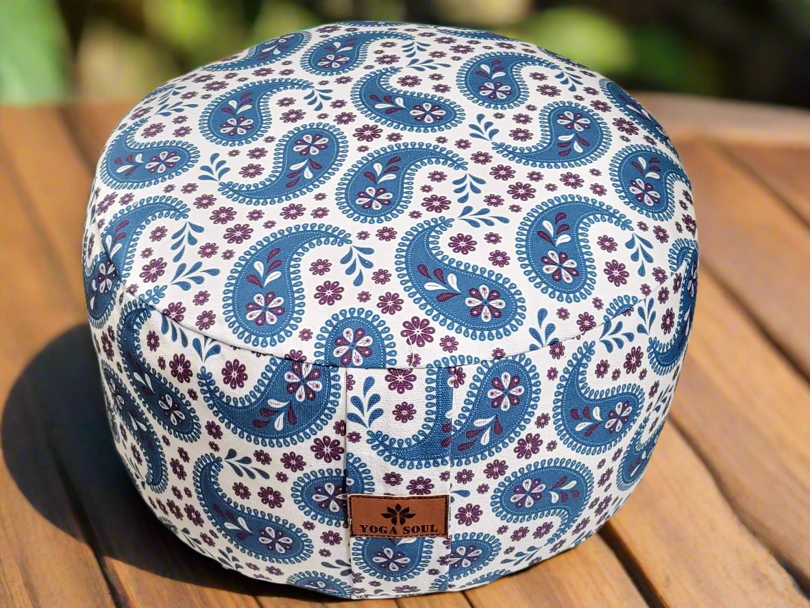 RONDO Meditation Cushion | Paisley | Teal Blue - Yoga Soul