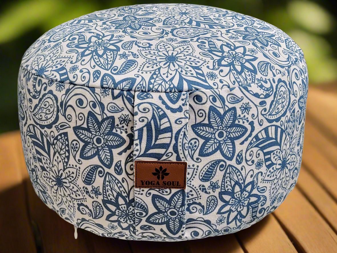 RONDO Meditation Cushion | Paisley Flower | Teal Blue - Yoga Soul
