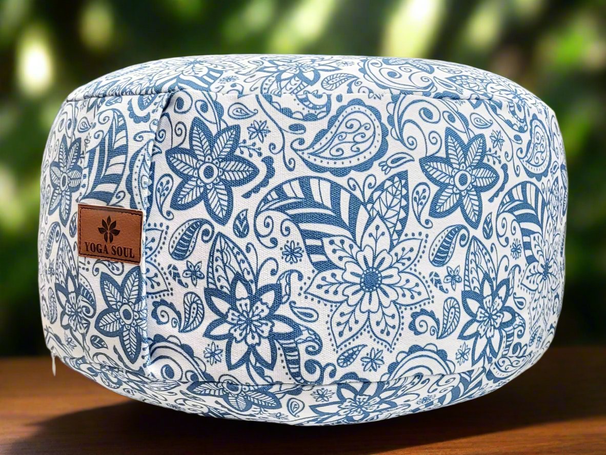RONDO Meditation Cushion | Paisley Flower | Teal Blue - Yoga Soul