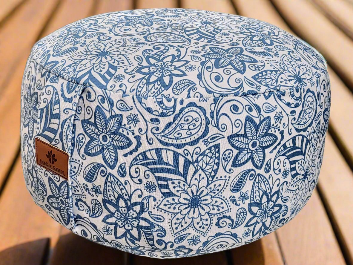RONDO Meditation Cushion | Paisley Flower | Teal Blue - Yoga Soul