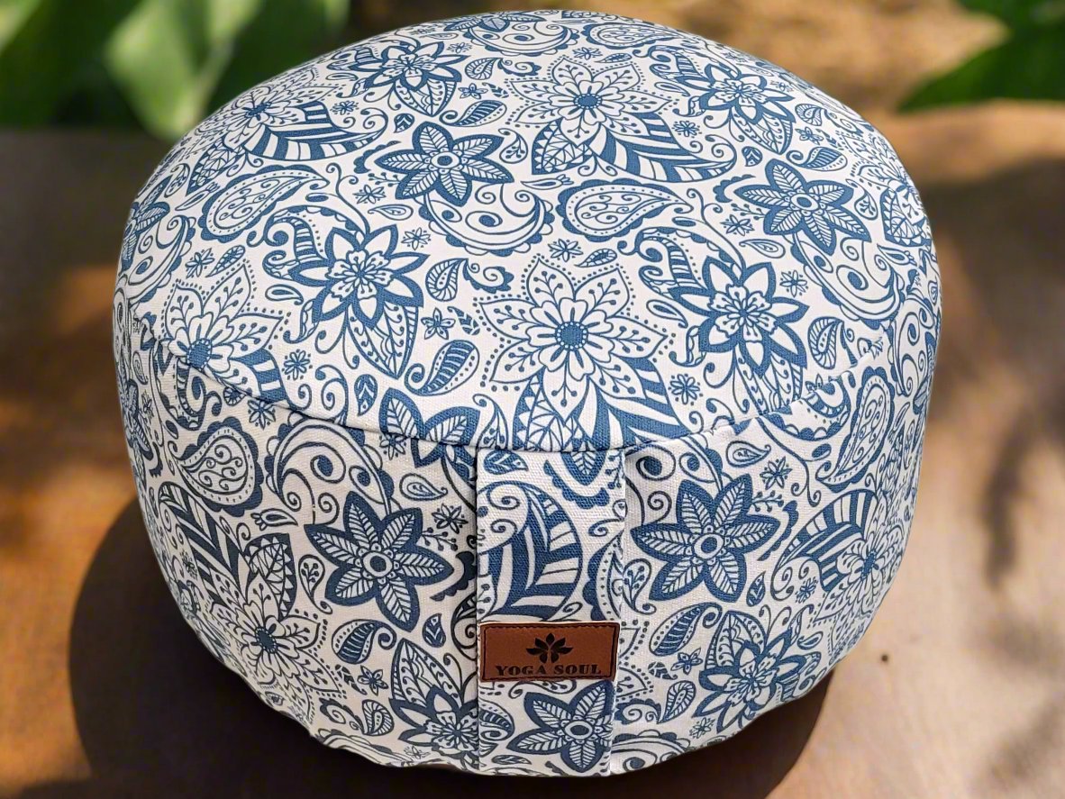 RONDO Meditation Cushion | Paisley Flower | Teal Blue - Yoga Soul