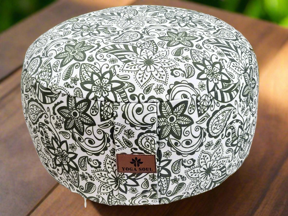 RONDO Meditation Cushion | Paisley Flower | Trekking Green - Yoga Soul