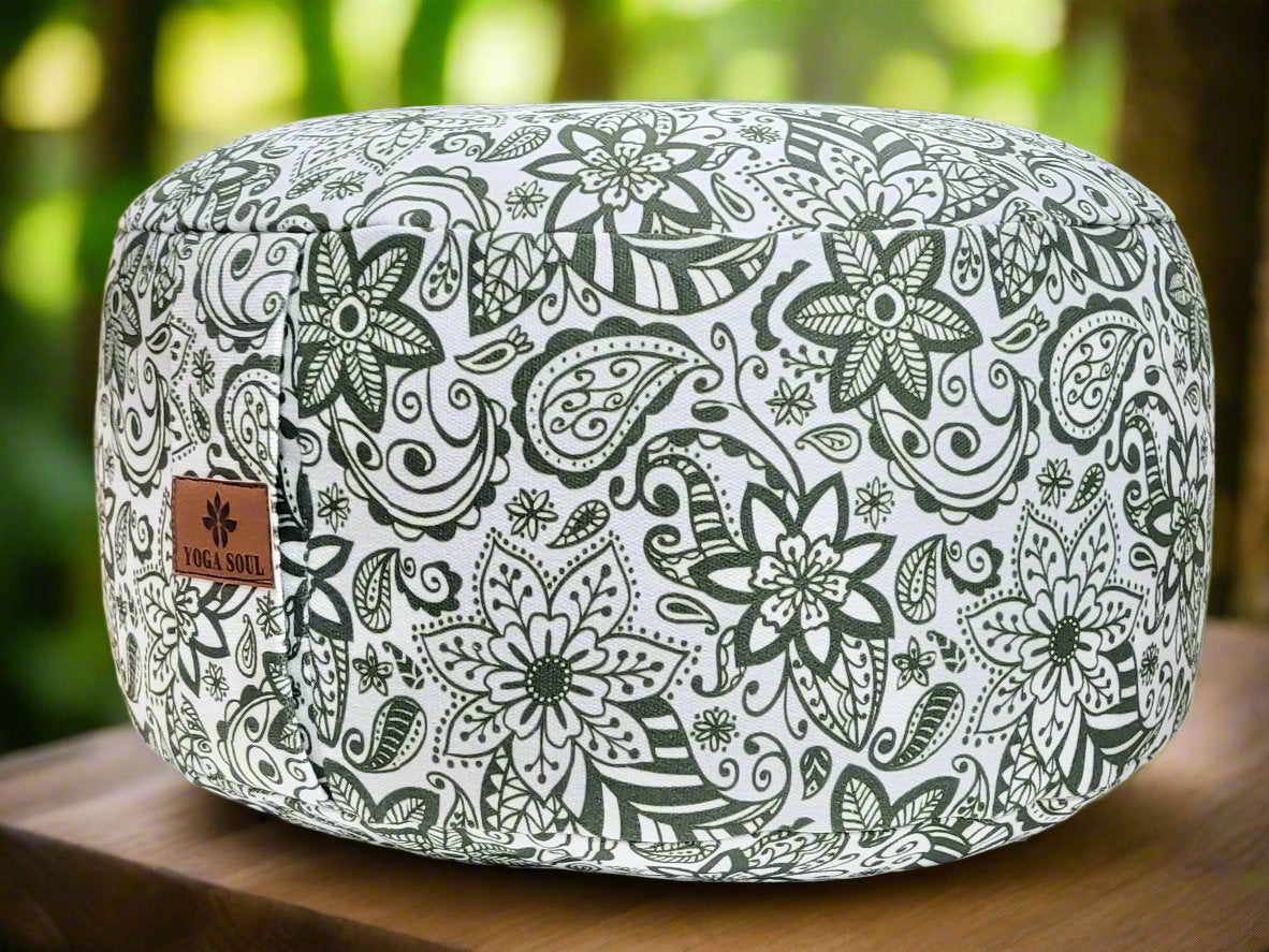 RONDO Meditation Cushion | Paisley Flower | Trekking Green - Yoga Soul