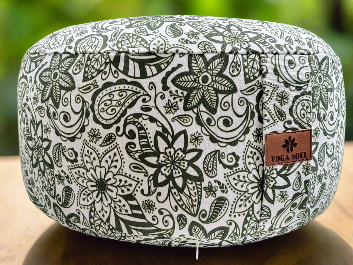 RONDO Meditation Cushion | Paisley Flower | Trekking Green - Yoga Soul