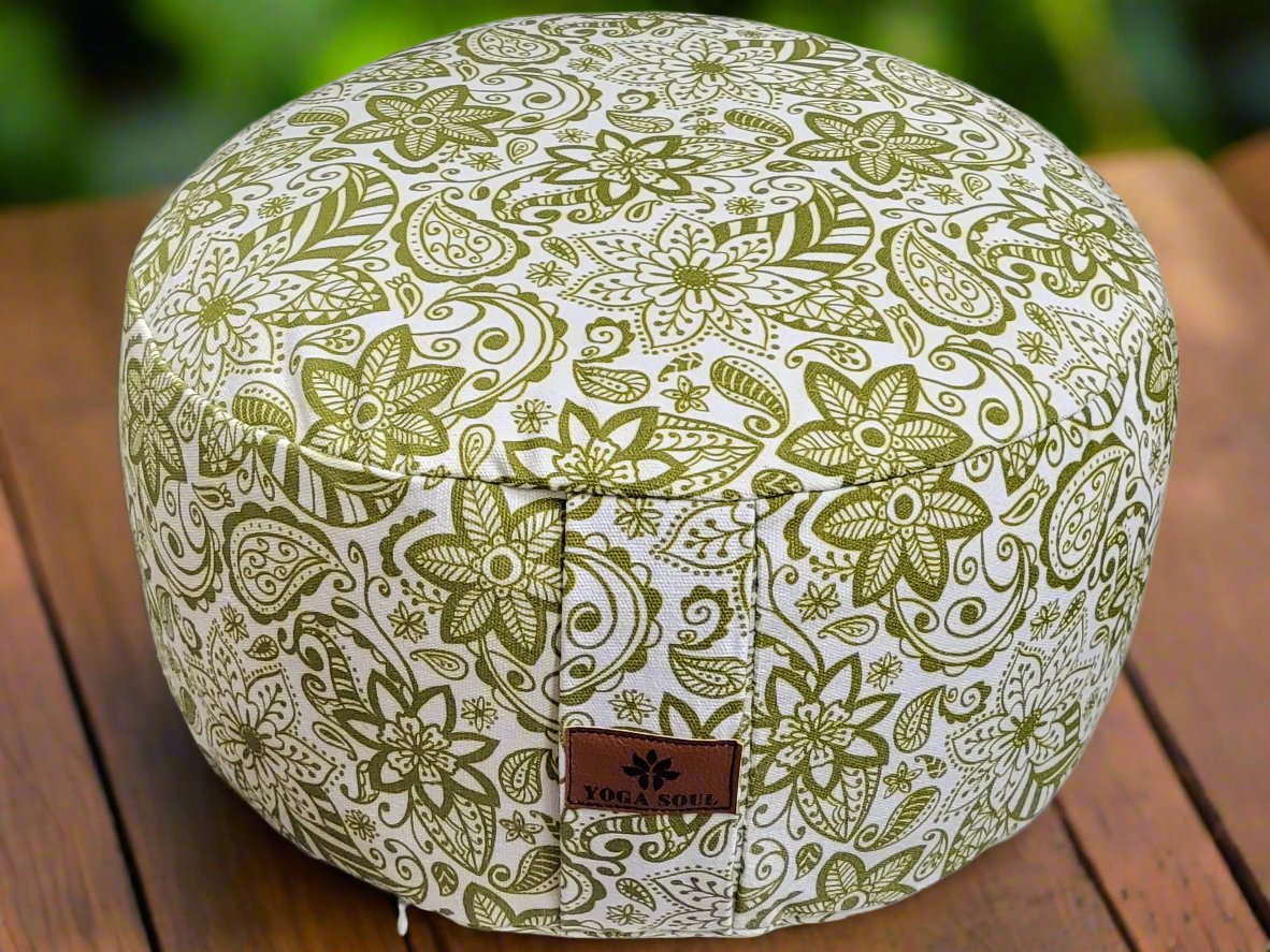 RONDO Meditation Cushion | Paisley Flower | Olive Green - Yoga Soul