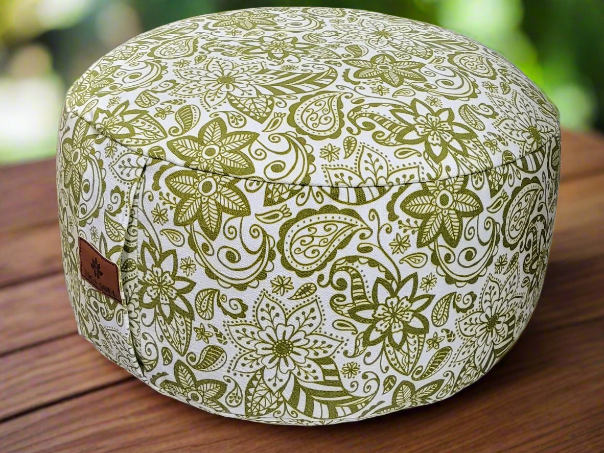 RONDO Meditation Cushion | Paisley Flower | Olive Green - Yoga Soul
