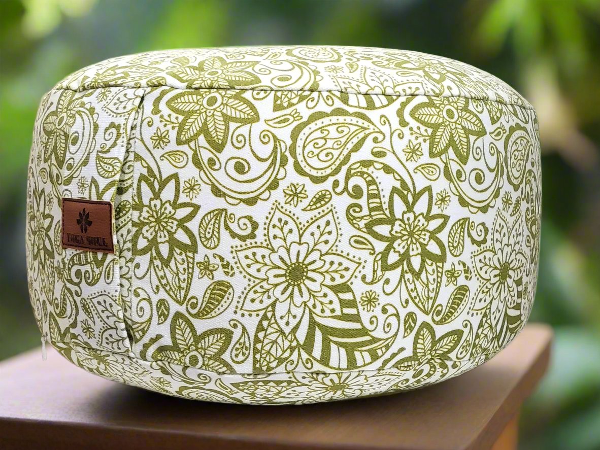 RONDO Meditation Cushion | Paisley Flower | Olive Green - Yoga Soul