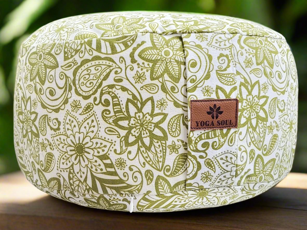 RONDO Meditation Cushion | Paisley Flower | Olive Green - Yoga Soul