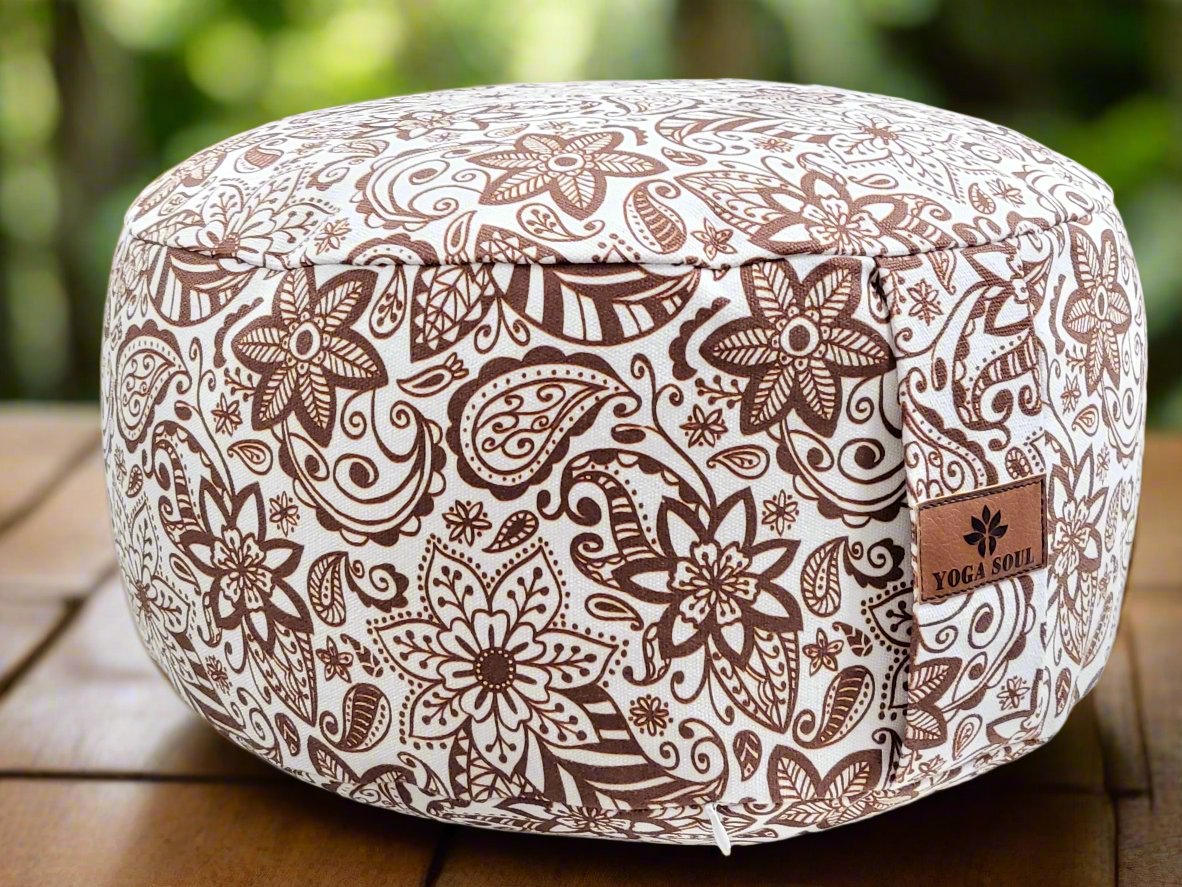 RONDO Meditation Cushion | Paisley Flower | Chocolate - Yoga Soul