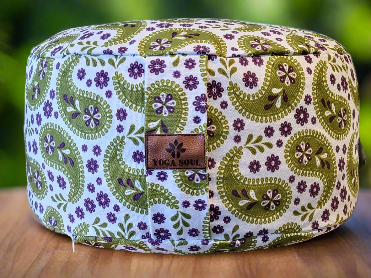 RONDO Meditation Cushion | Paisley | Olive Green - Yoga Soul