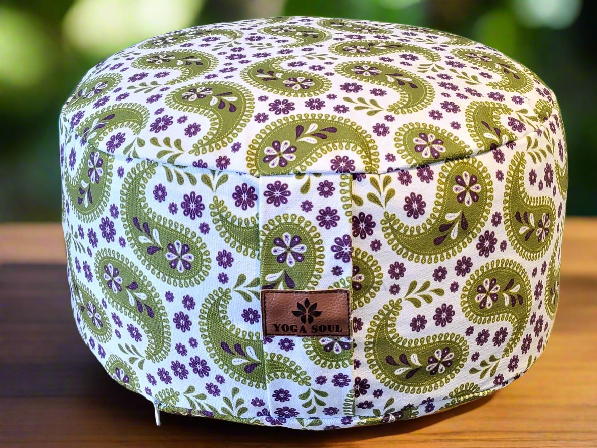RONDO Meditation Cushion | Paisley | Olive Green - Yoga Soul