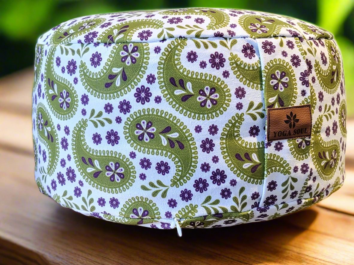 RONDO Meditation Cushion | Paisley | Olive Green - Yoga Soul