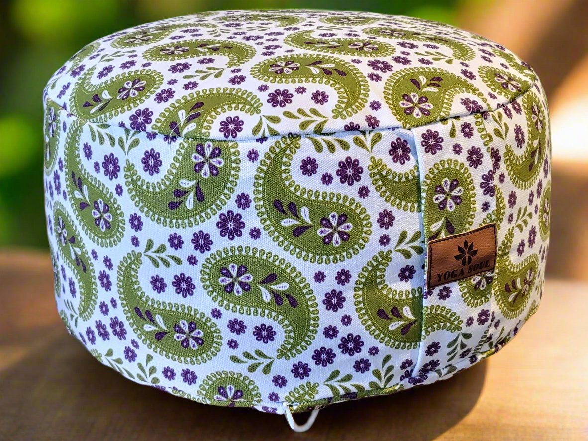 RONDO Meditation Cushion | Paisley | Olive Green - Yoga Soul