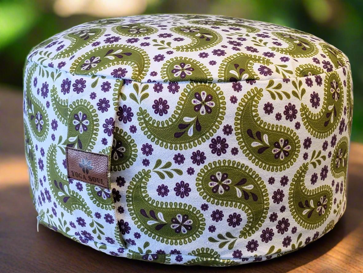 RONDO Meditation Cushion | Paisley | Olive Green - Yoga Soul