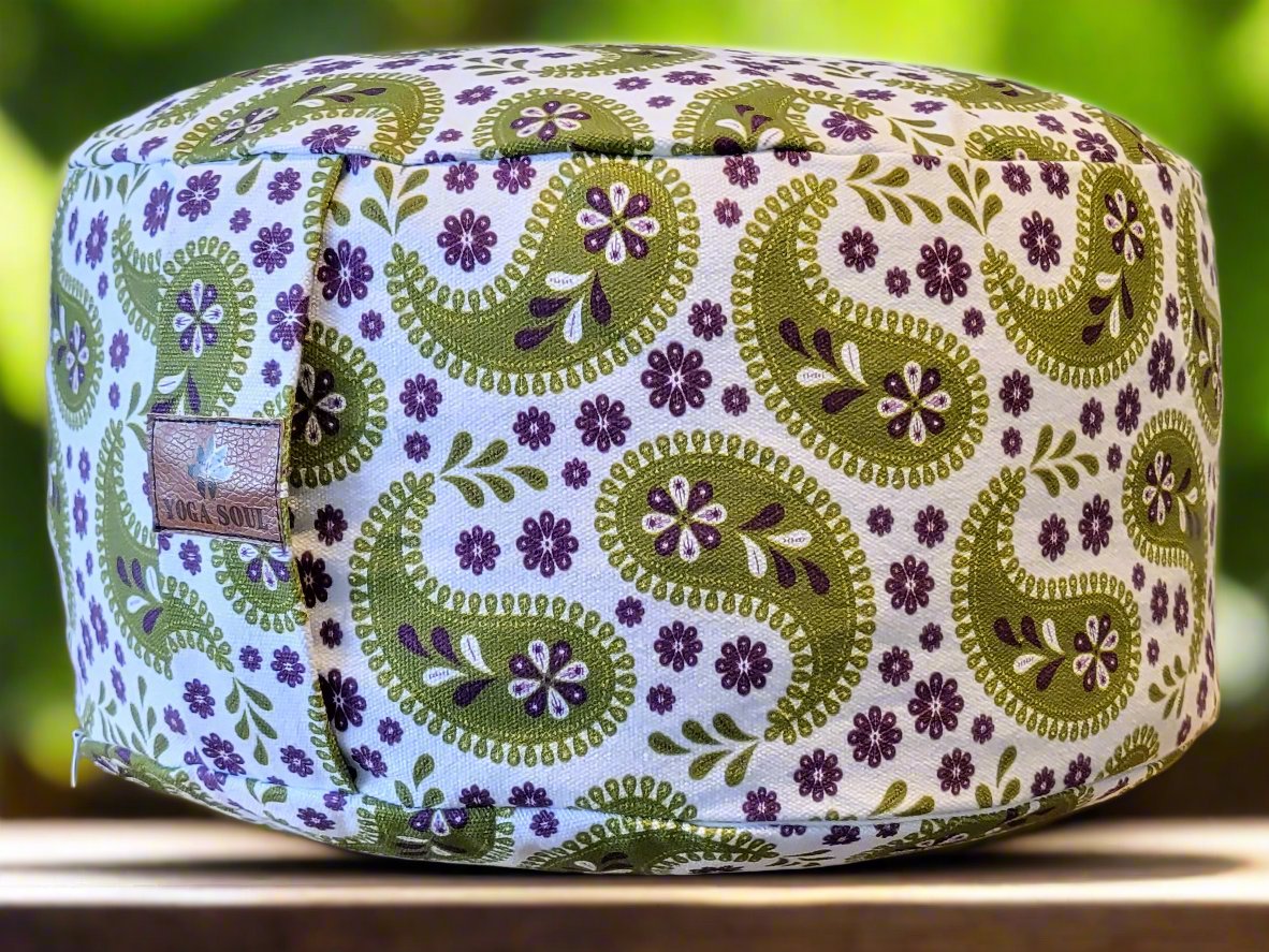 RONDO Meditation Cushion | Paisley | Olive Green - Yoga Soul