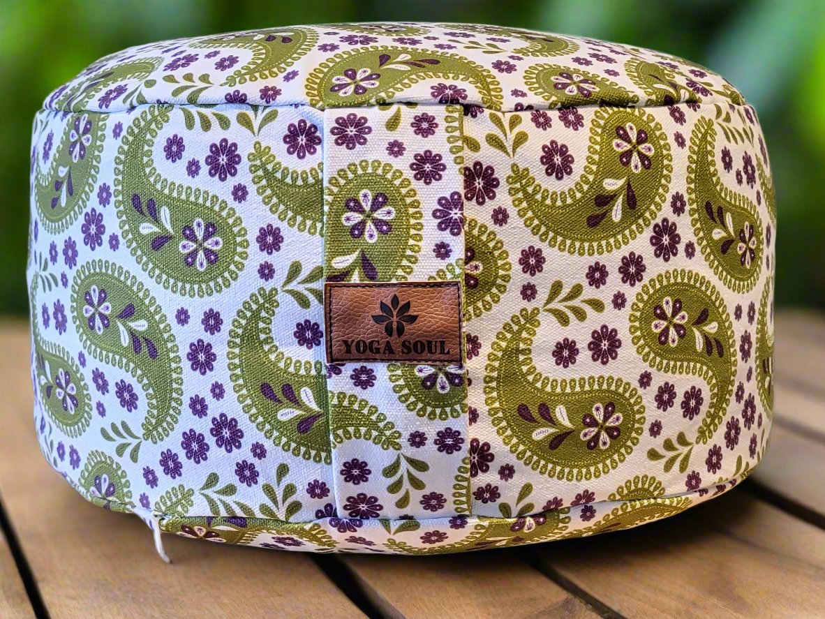 RONDO Meditation Cushion | Paisley | Olive Green - Yoga Soul