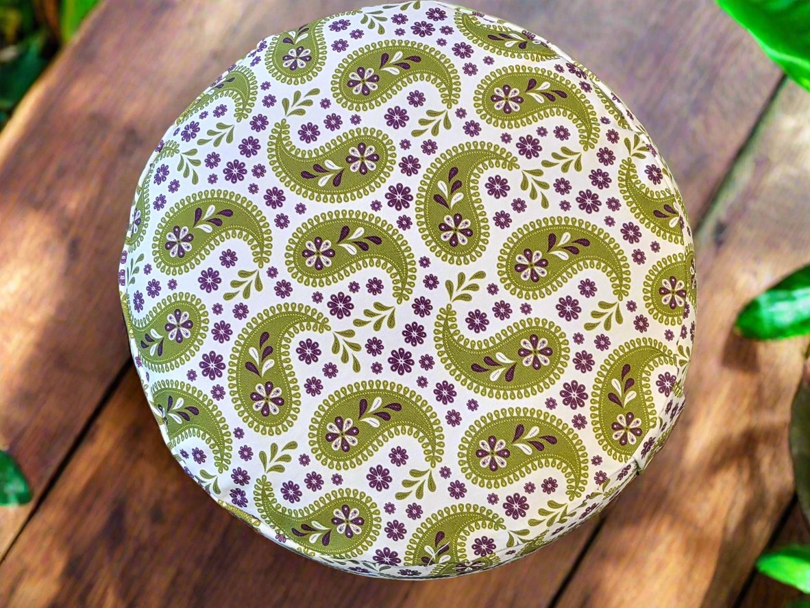 RONDO Meditation Cushion | Paisley | Olive Green - Yoga Soul