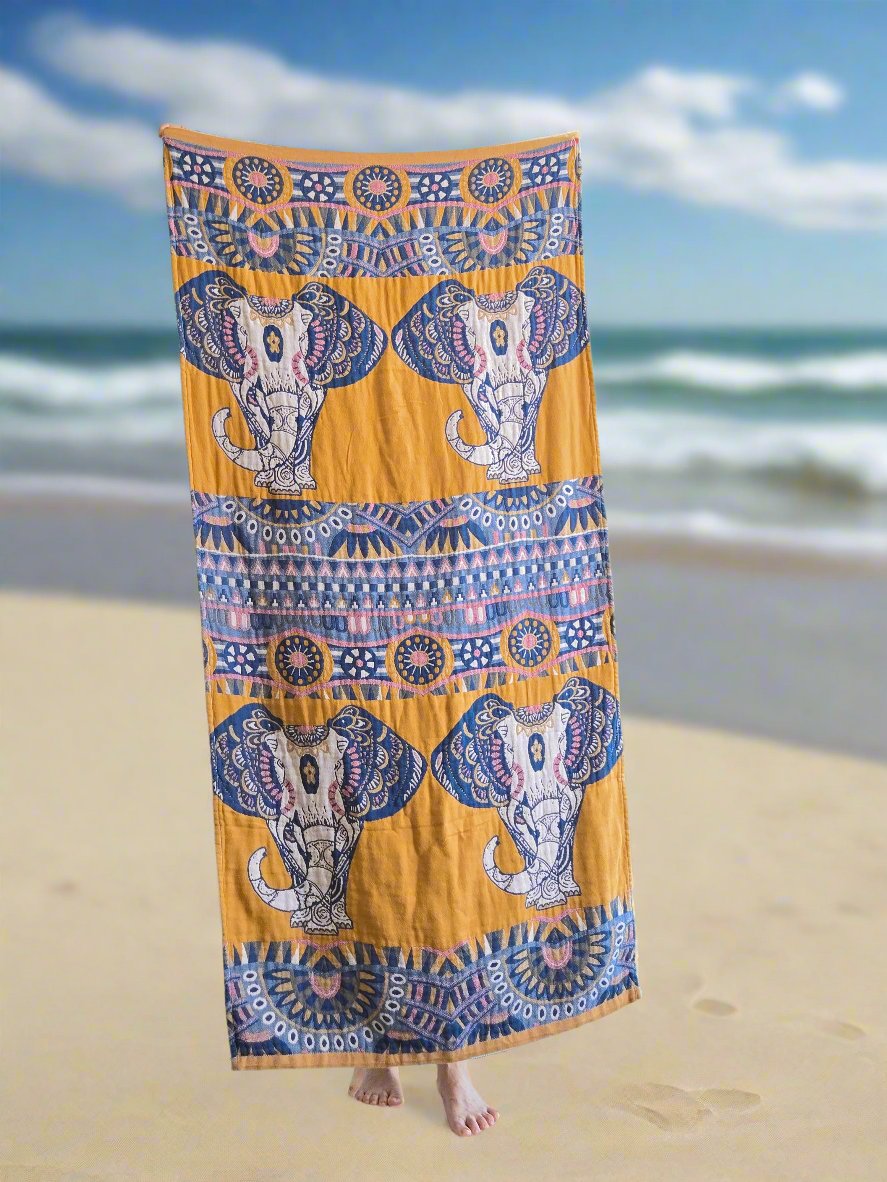Travel Yoga Blanket | Travel Meditation Blanket | Golden Elephant - Yoga Soul