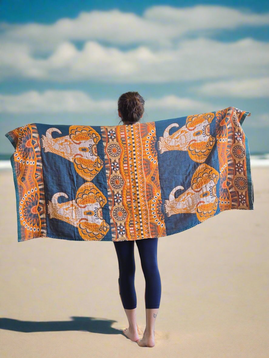 Travel Yoga Blanket | Travel Meditation Blanket | Teal Elephant - Yoga Soul