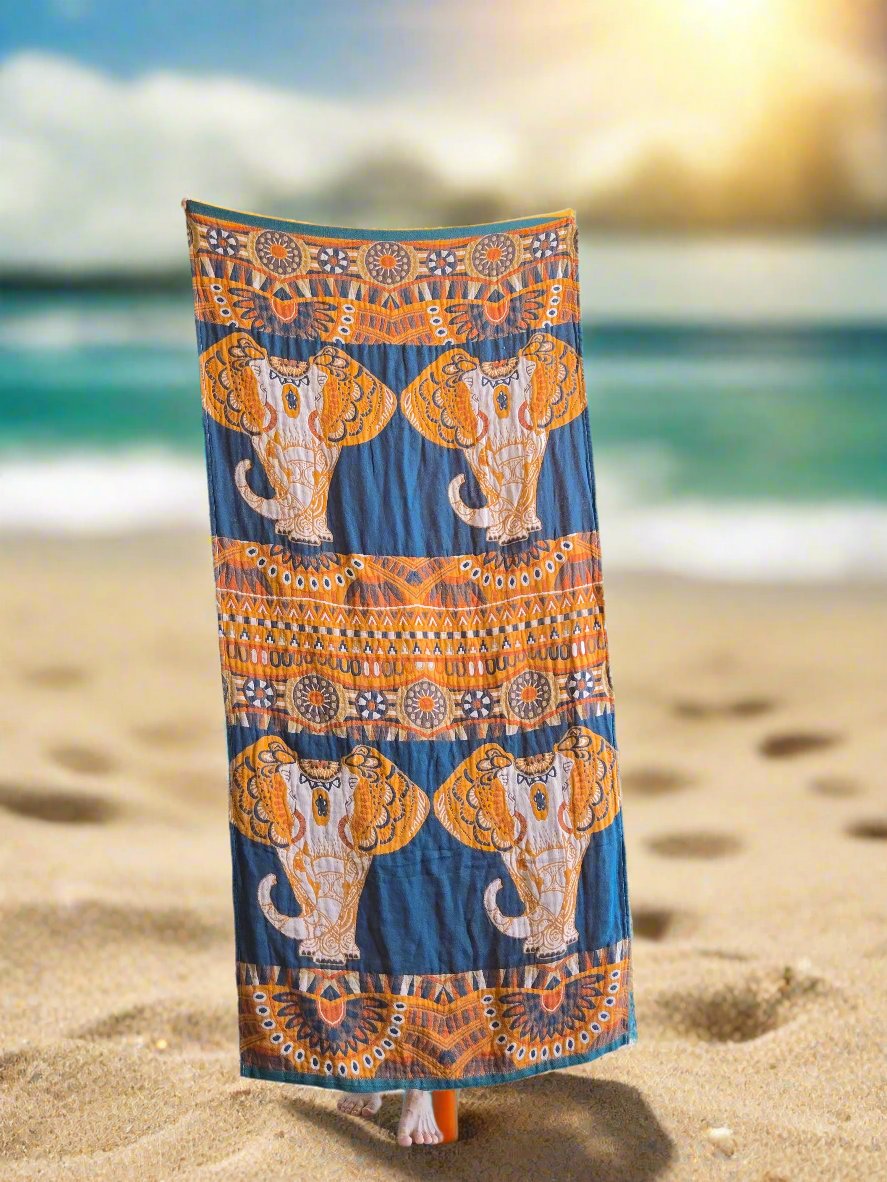 Travel Yoga Blanket | Travel Meditation Blanket | Teal Elephant - Yoga Soul