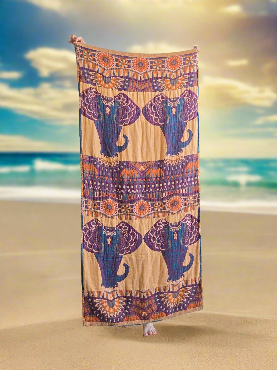 Travel Yoga Blanket | Travel Meditation Blanket | Teal Elephant - Yoga Soul