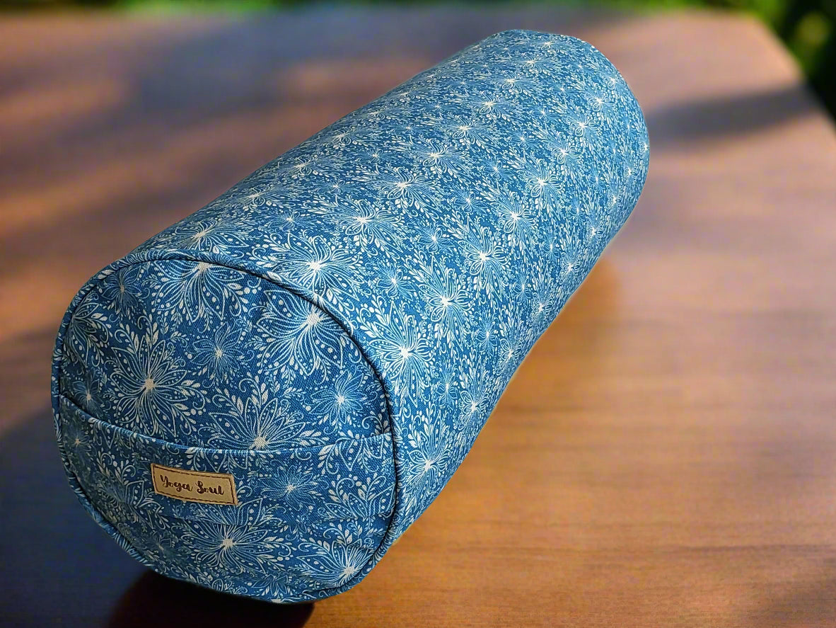 Round Yoga Bolster | Lotus | Indigo Blue - Yoga Soul