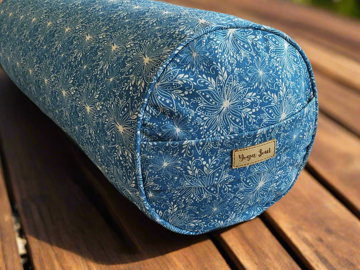Round Yoga Bolster | Lotus | Indigo Blue - Yoga Soul