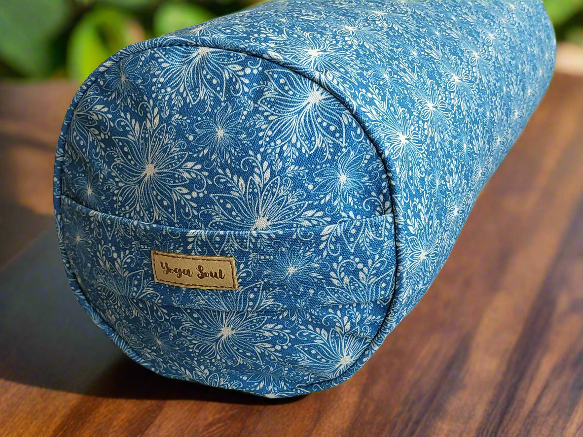 Round Yoga Bolster | Lotus | Indigo Blue - Yoga Soul