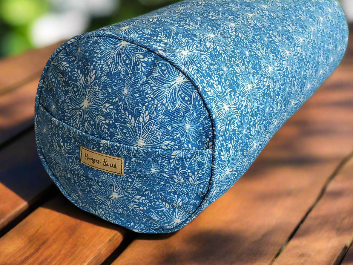 Round Yoga Bolster | Lotus | Indigo Blue - Yoga Soul