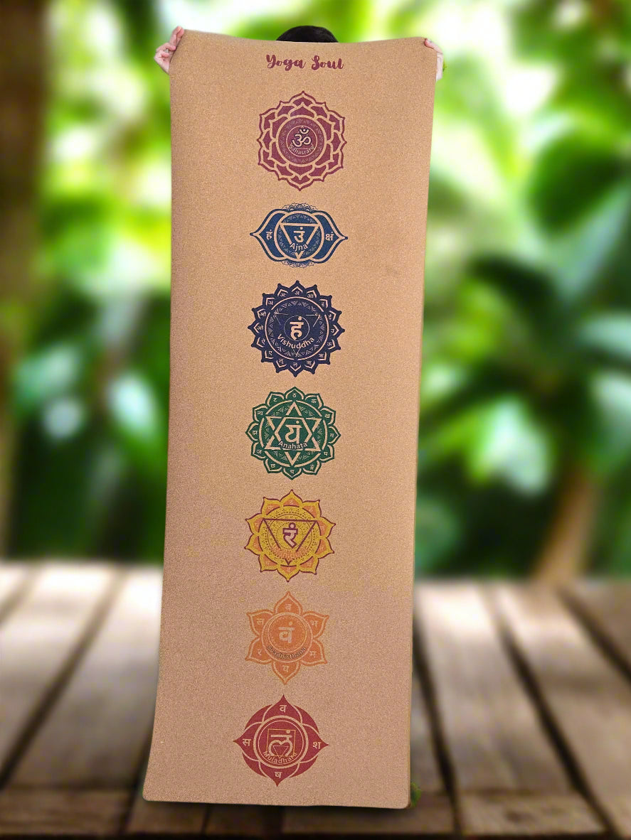 Cork Yoga Mat | Chakra + Strap - Yoga Soul