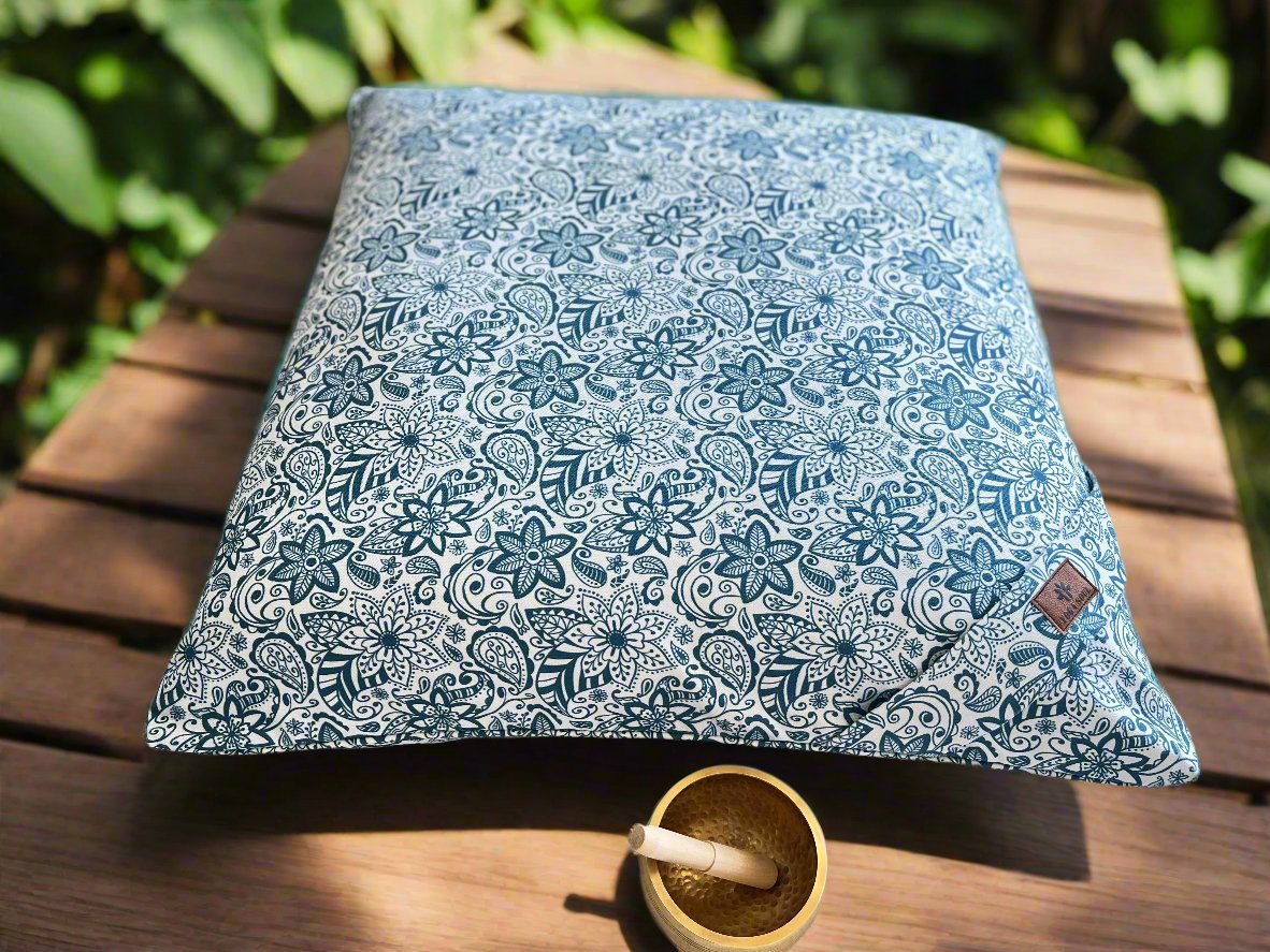 ZABUTON Meditation Cushion | Paisley Flower | Teal Blue - Yoga Soul