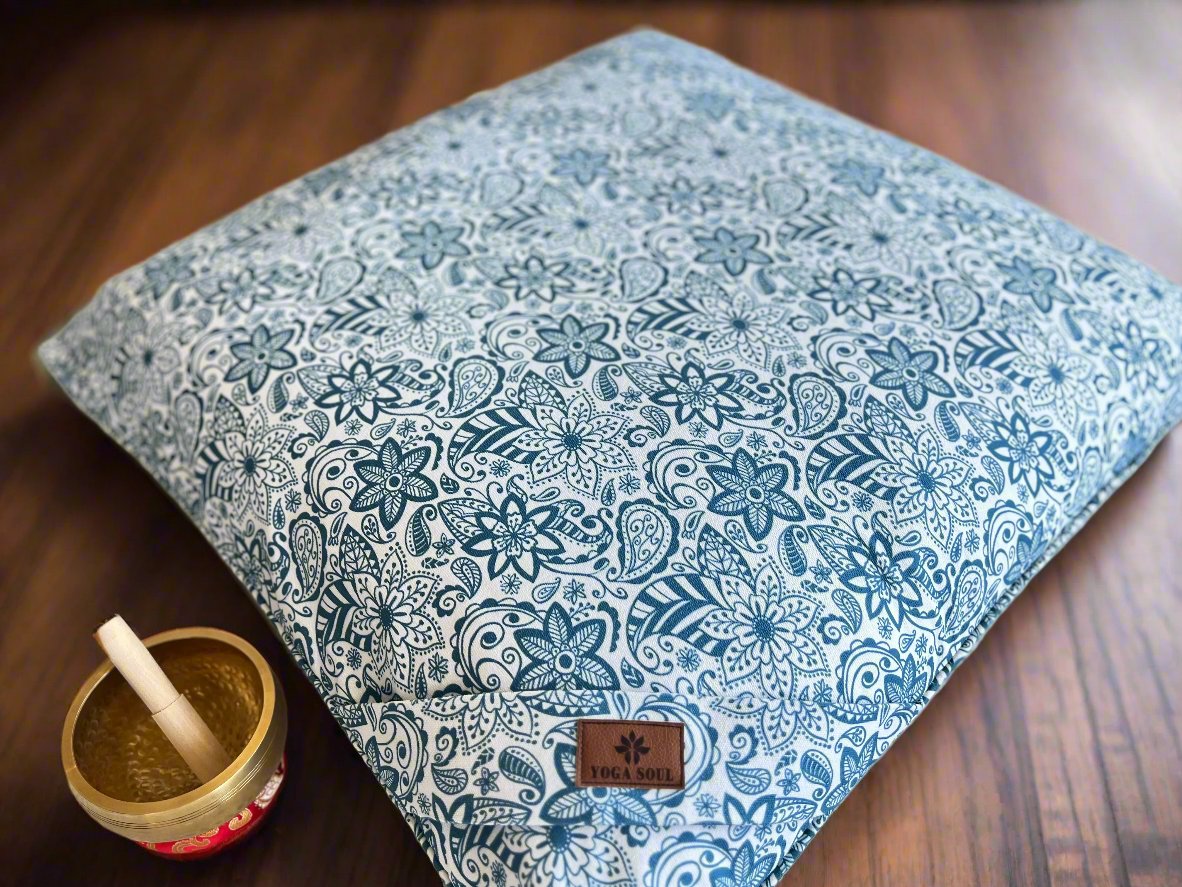 ZABUTON Meditation Cushion | Paisley Flower | Teal Blue - Yoga Soul
