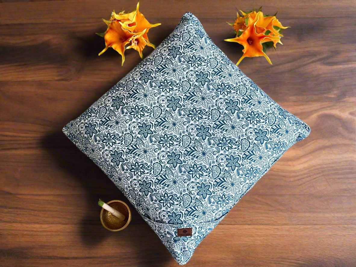 ZABUTON Meditation Cushion | Paisley Flower | Teal Blue - Yoga Soul