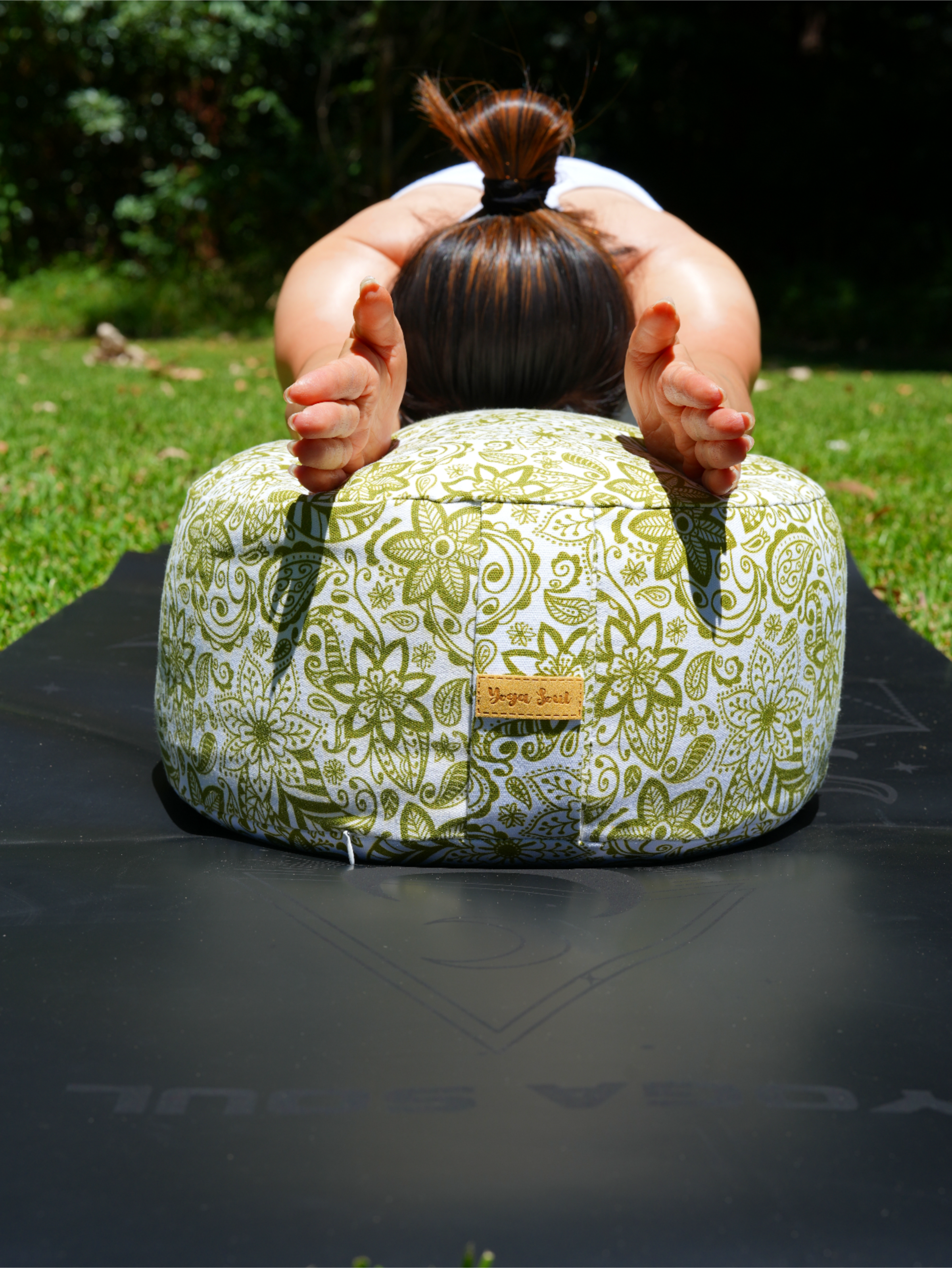 RONDO Meditation Cushion | Paisley Flower | Olive Green