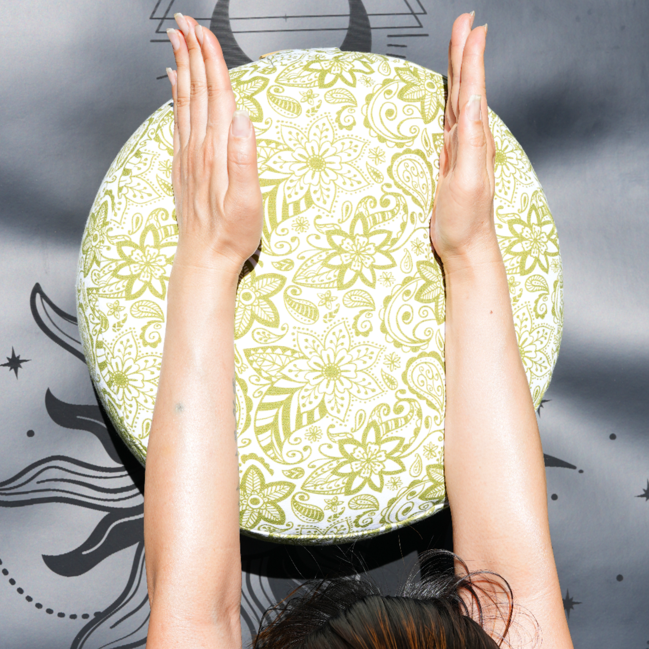 RONDO Meditation Cushion | Paisley Flower | Olive Green