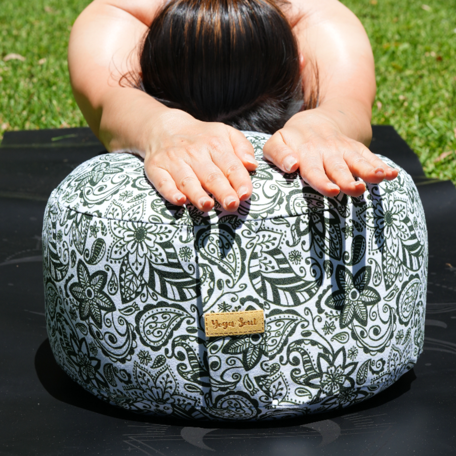 RONDO Meditation Cushion | Paisley Flower | Trekking Green