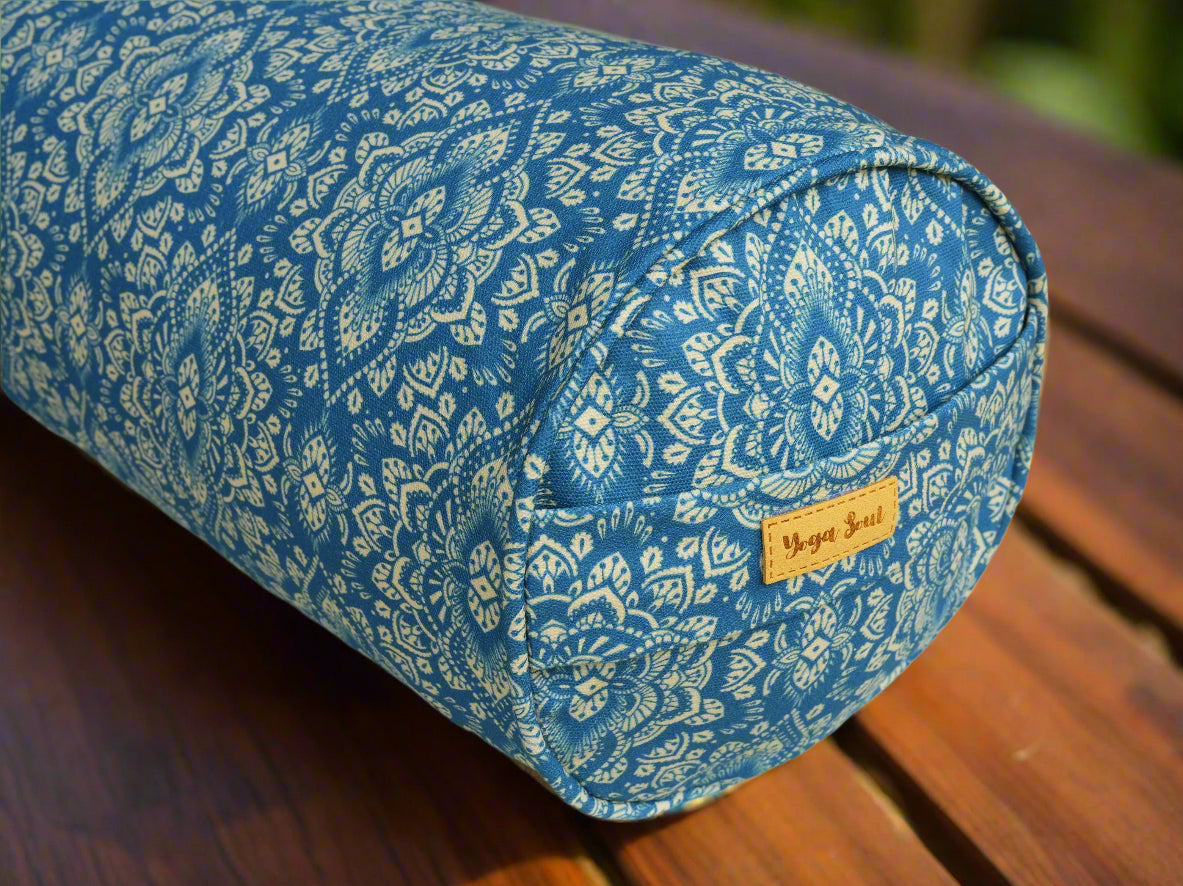 Round Yoga Bolster | Mandala | Indigo Blue - Yoga Soul