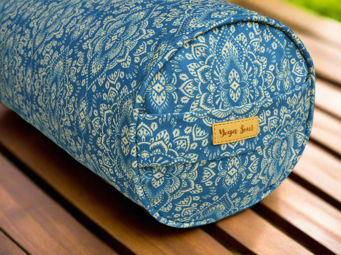 Round Yoga Bolster | Mandala | Indigo Blue - Yoga Soul