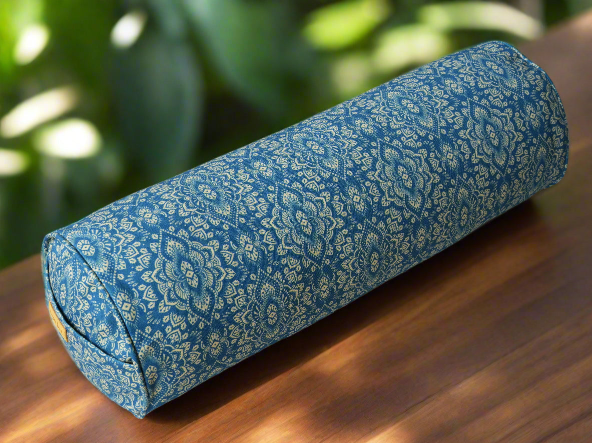 Round Yoga Bolster | Mandala | Indigo Blue - Yoga Soul