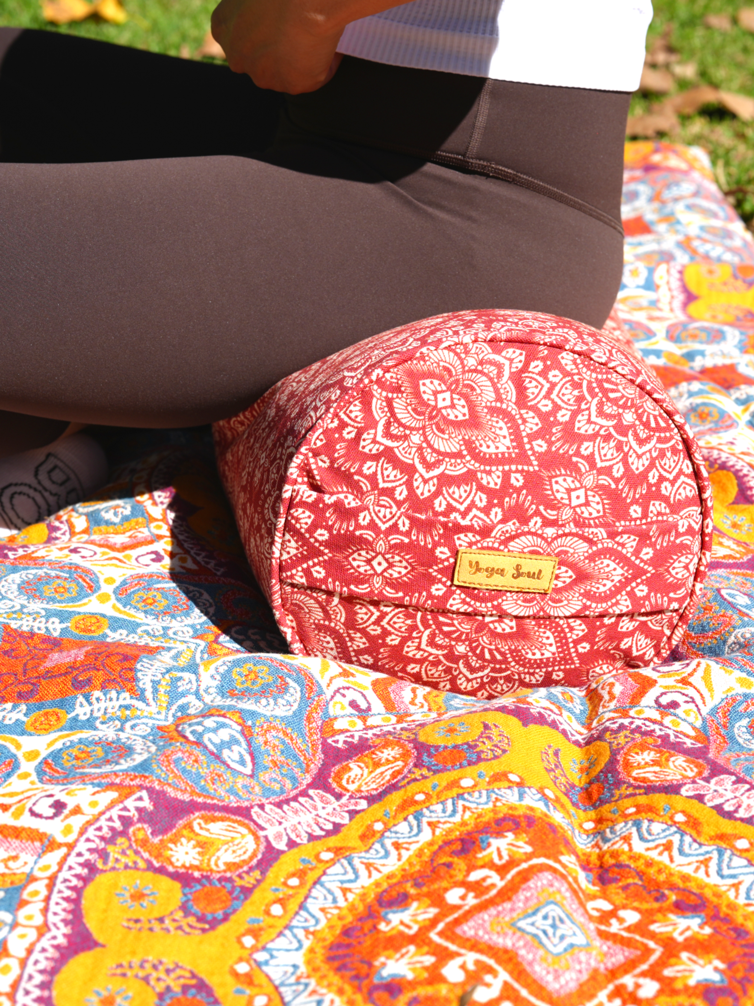 Round Yoga Bolster | Mandala | Aura Red