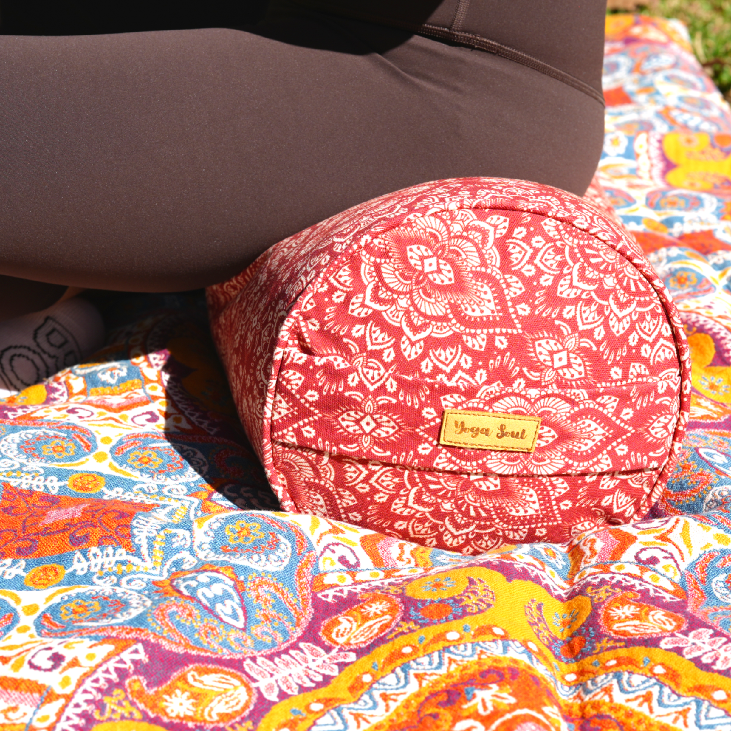 Round Yoga Bolster | Mandala | Aura Red