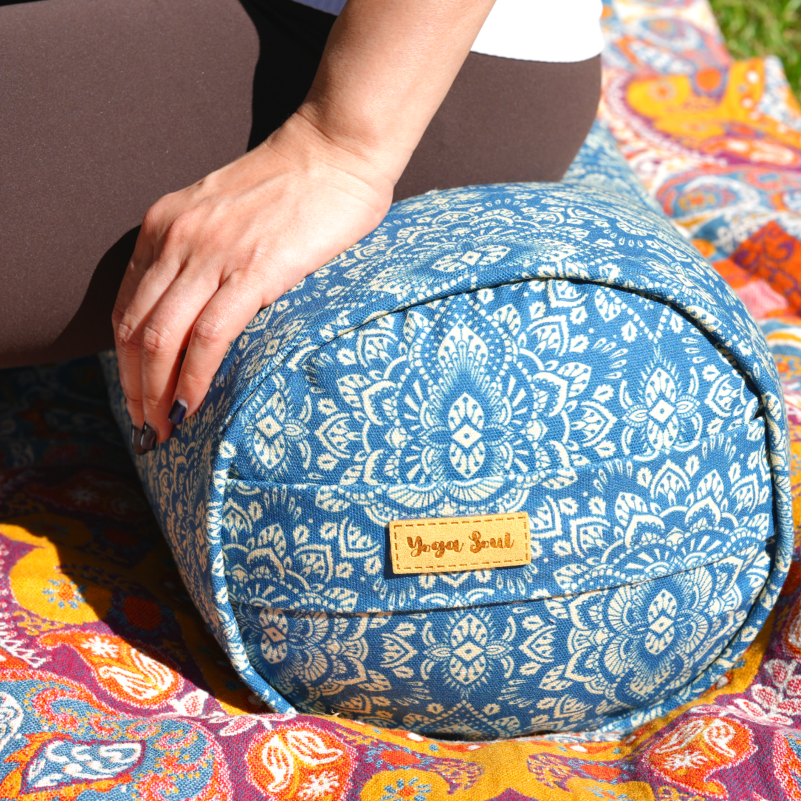 Round Yoga Bolster | Mandala | Indigo Blue