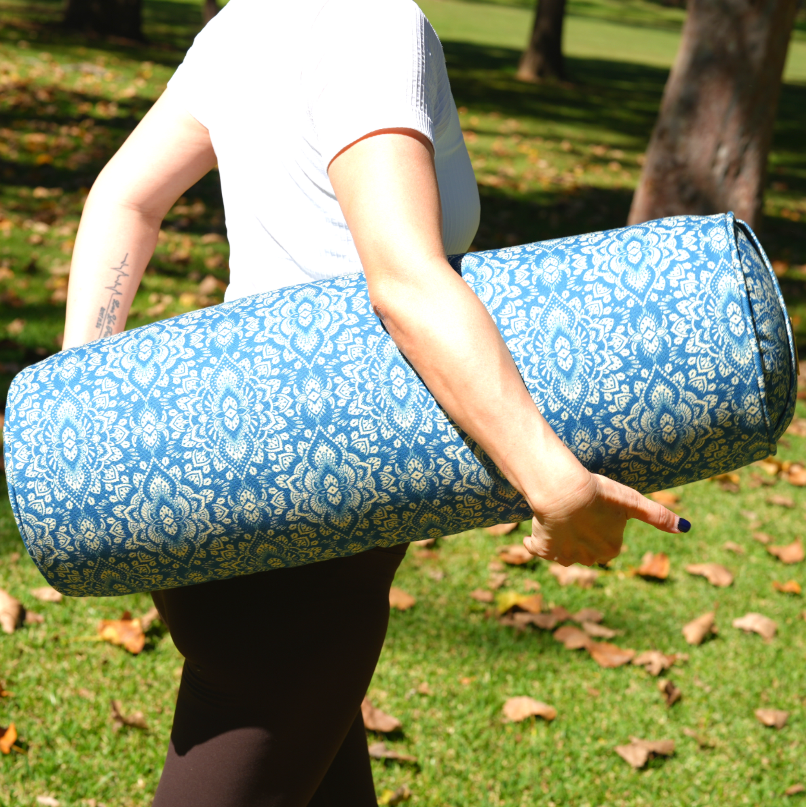 Round Yoga Bolster | Mandala | Indigo Blue