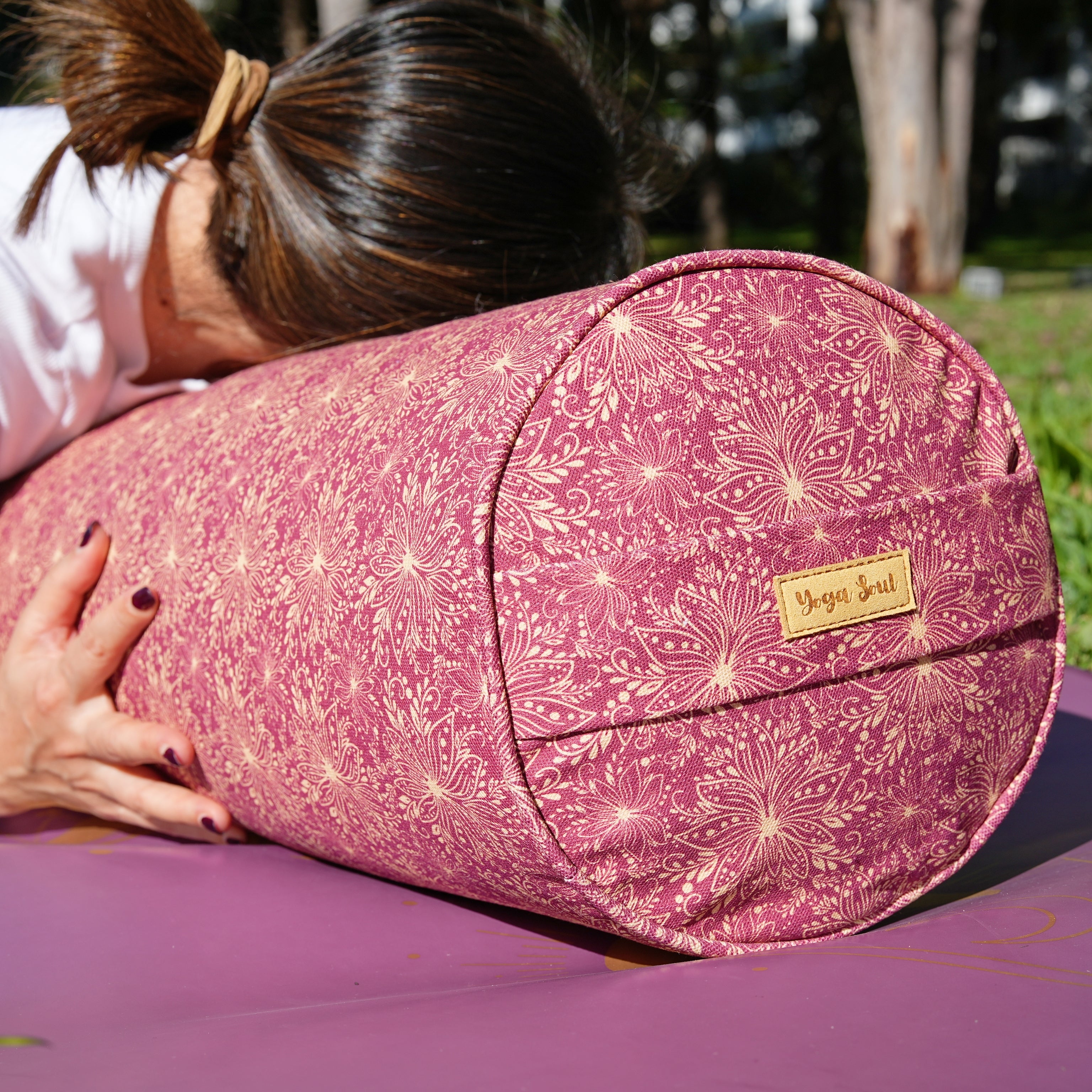 Round Yoga Bolster | Sattva Lotus | Aura Red