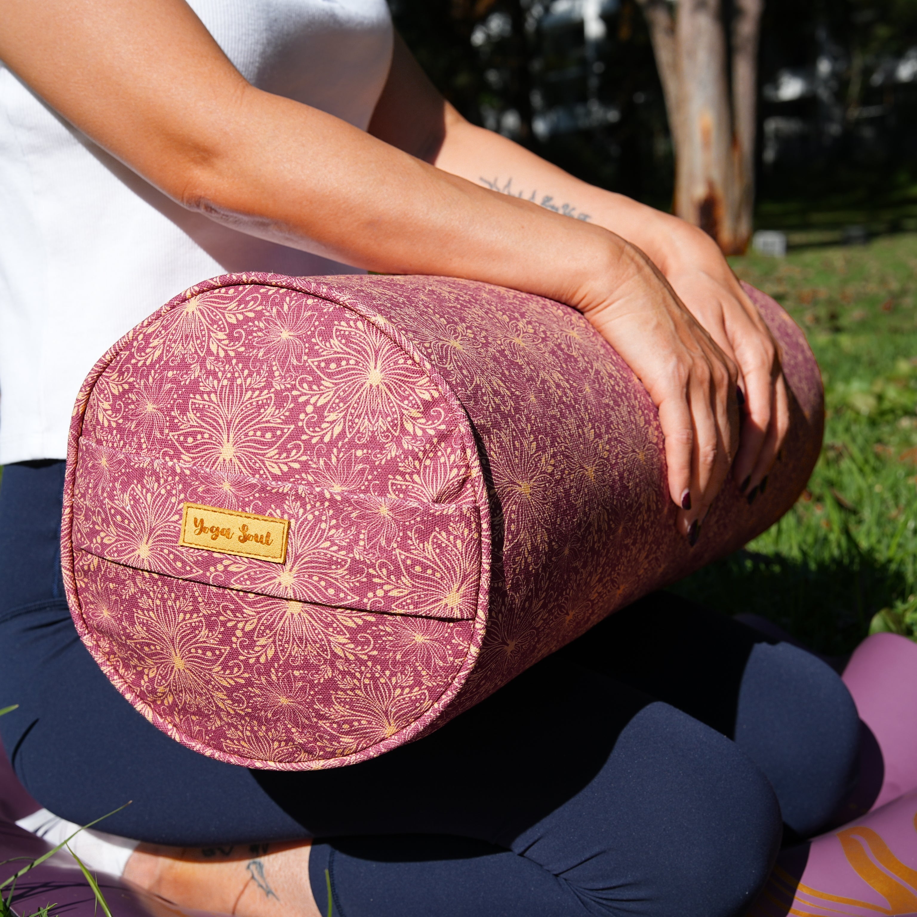 Round Yoga Bolster | Sattva Lotus | Aura Red