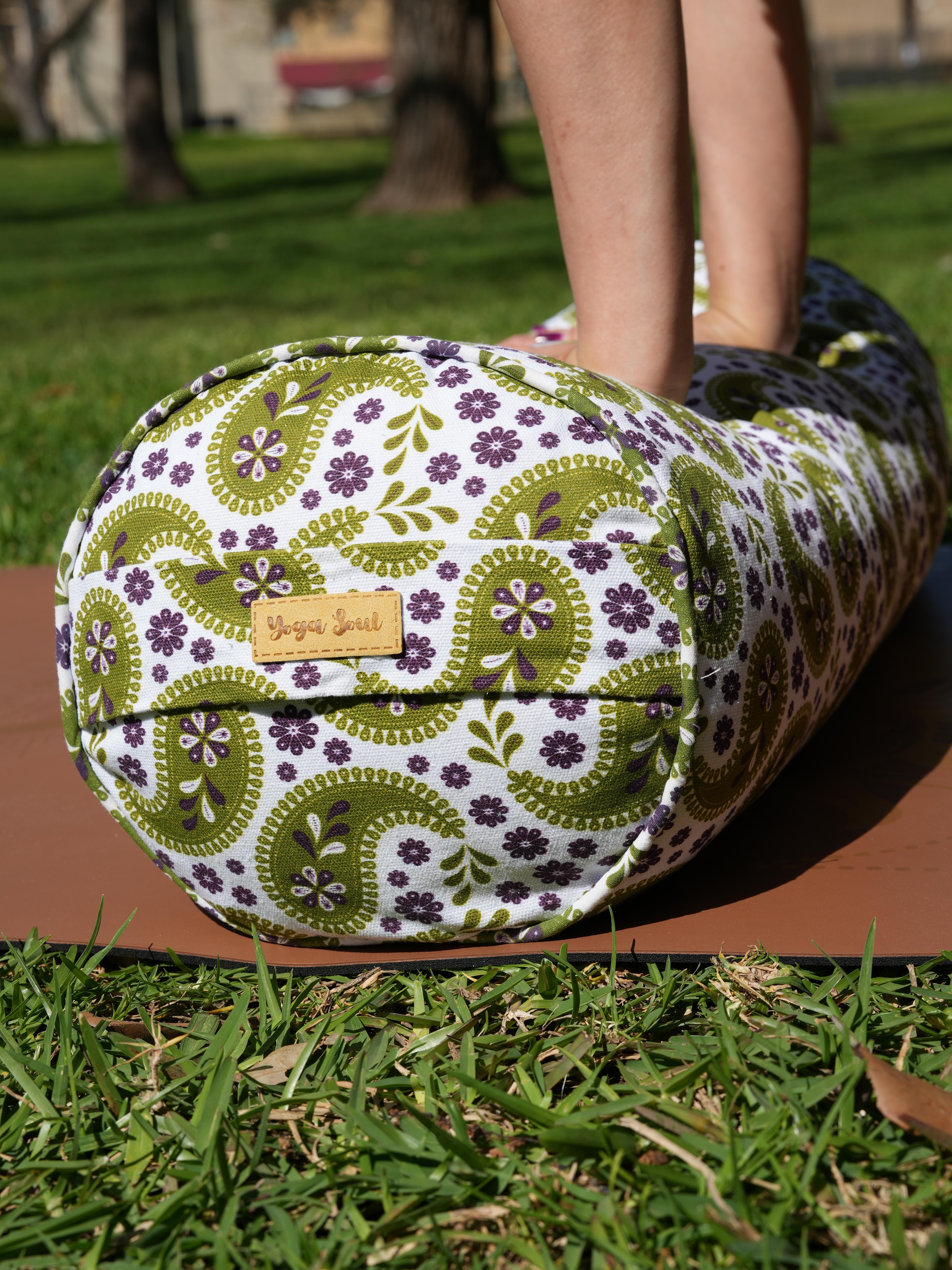 Round Yoga Bolster | Paisley | Olive Green